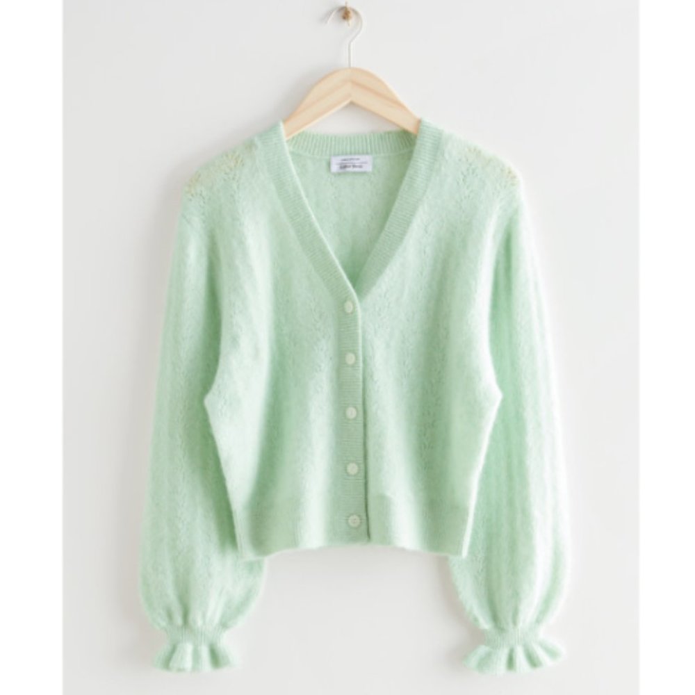 Mint green Ruffle Cuff Alpaca Blend Knit S NWT